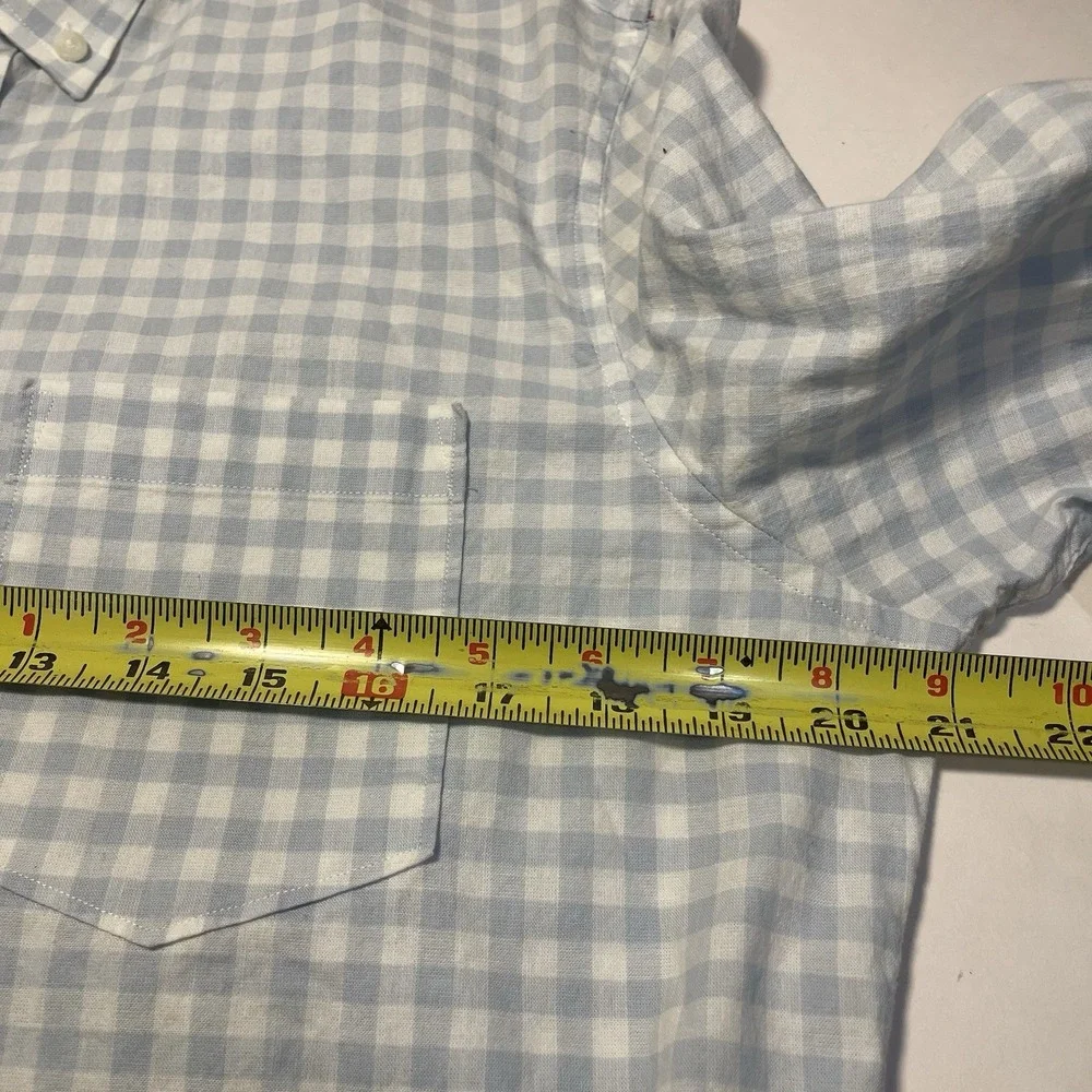 Nordstrom Trim Fit Blue Plaid Long Sleeve Button Linen Cotton Shirt M Preppy